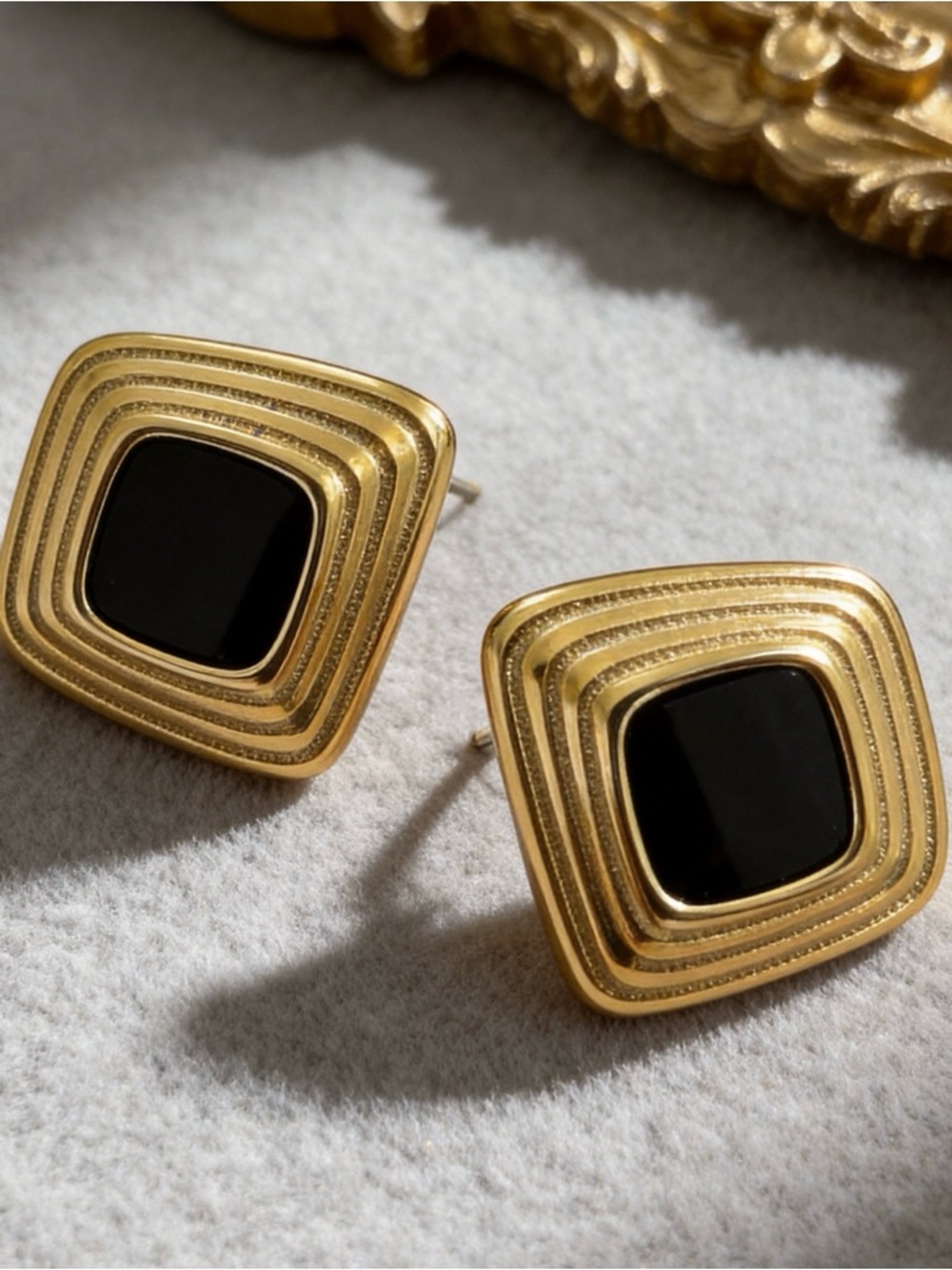Bold Black Square Stud Earrings